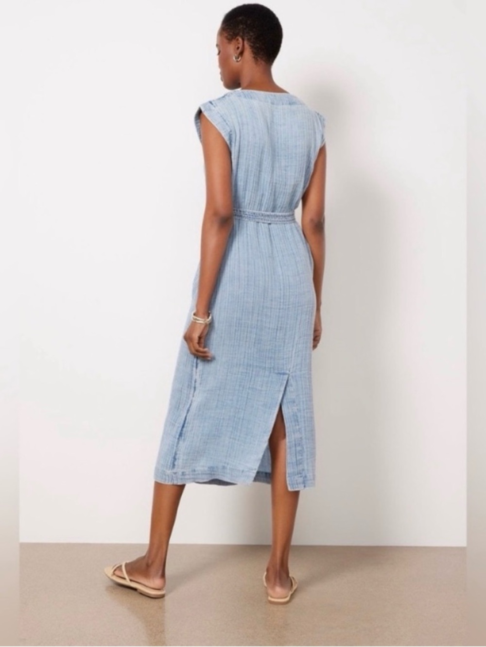 Faherty Organic Cotton gauze washed indigo blue long dress  size S